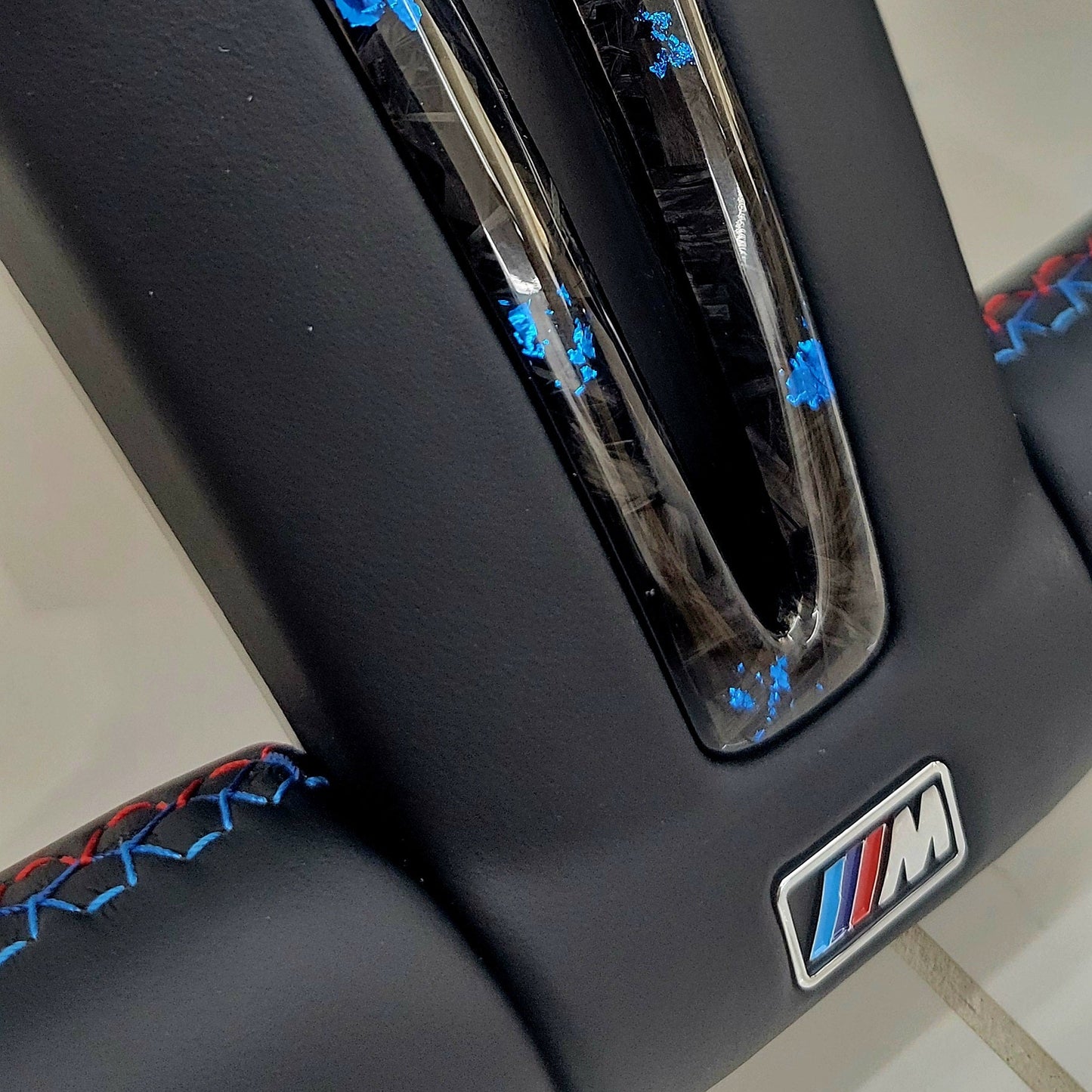BMW Custom Leather Steering Wheel Flat Bottom | Estoril Blue Forged Carbon Fibre Edition | F-Series
