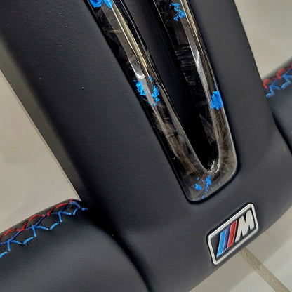 BMW Custom Leather Steering Wheel Flat Bottom | Estoril Blue Forged Carbon Fibre Edition | F-Series