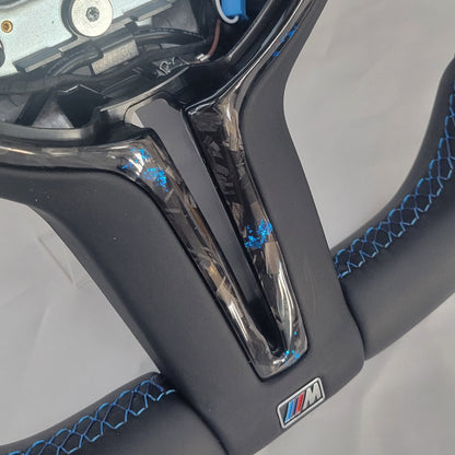 BMW F-Series Leather & Forged Carbon Steering Wheel | Estoril Triple Blue Edition