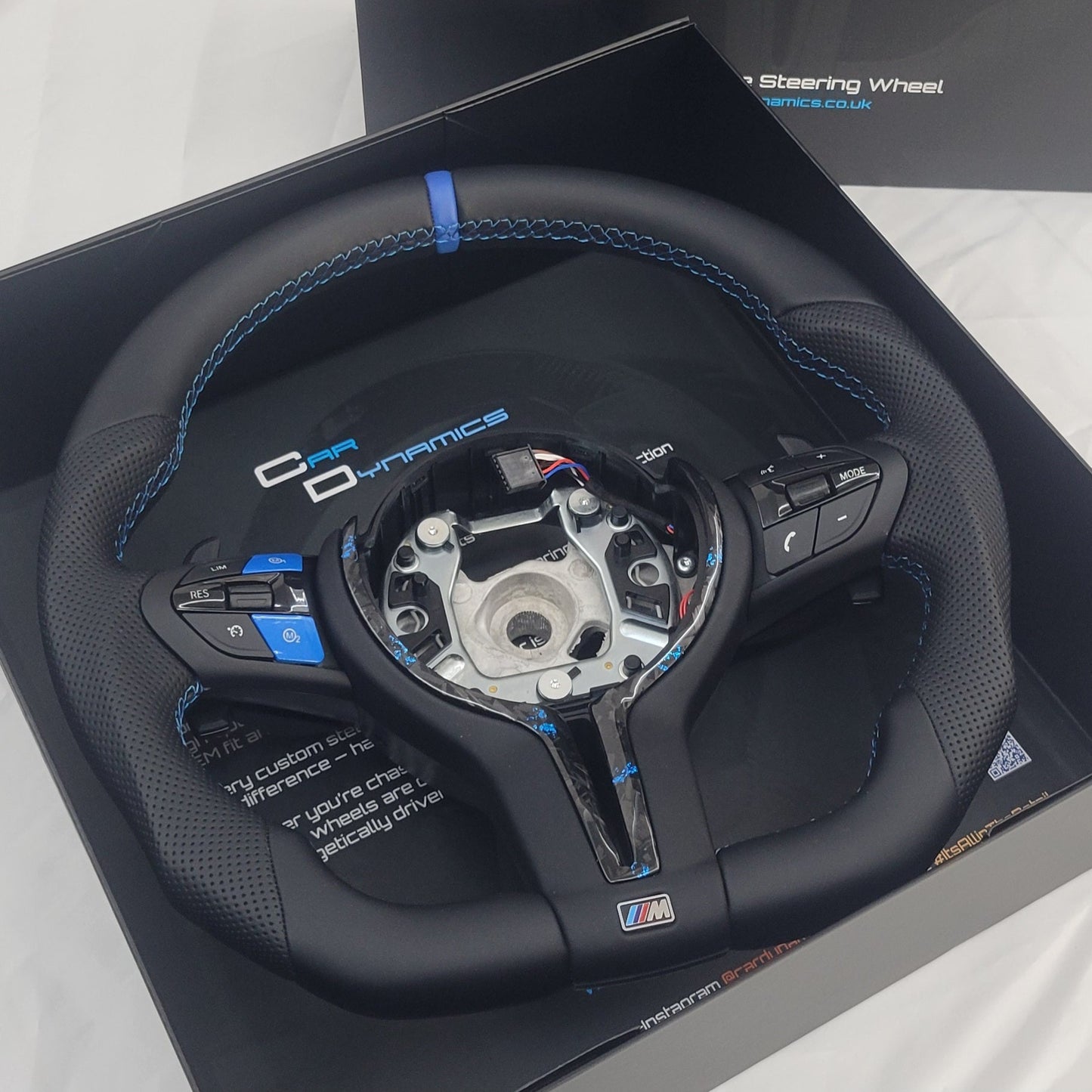 BMW F-Series Leather & Forged Carbon Steering Wheel | Estoril Triple Blue Edition