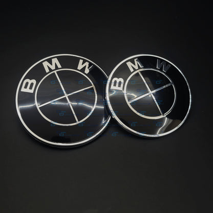 Gloss Black Bonnet & Boot Badge | 82mm/74mm 2 Pin For BMW