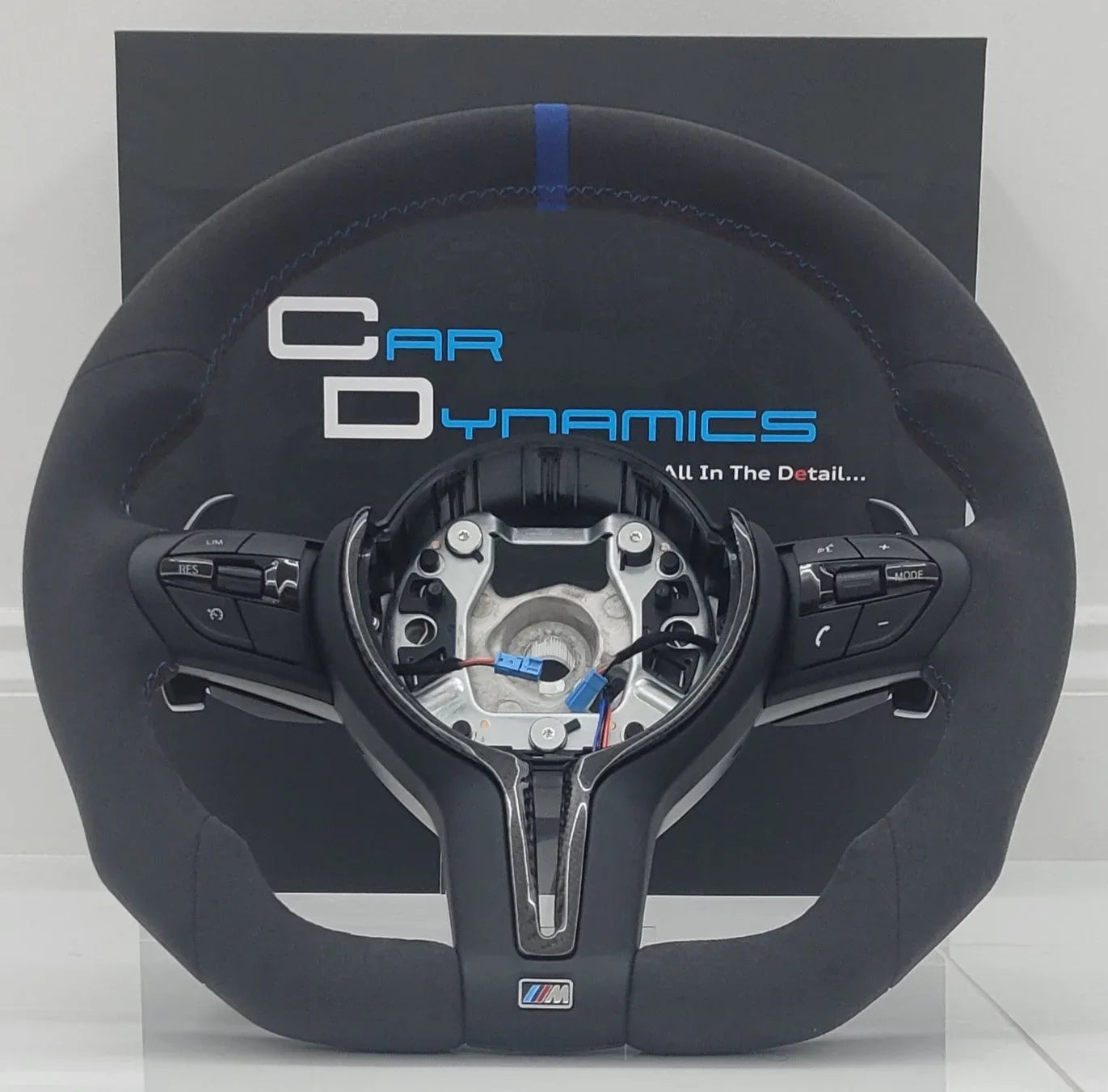 BMWMPerformanceAlcantara_GlossCarbonFibreMBlueEditionFlatBottomSteeringWheelF-Series_6 - Car Dynamics 
