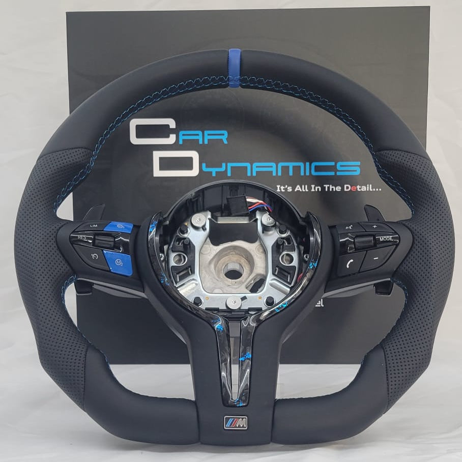 BMW F-Series Leather & Forged Carbon Steering Wheel | Estoril Triple Blue Edition