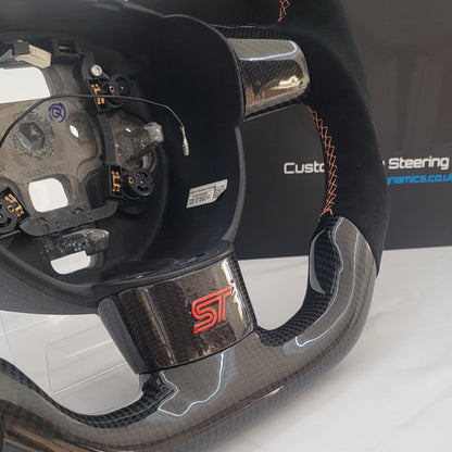 Ford Focus MK2 Carbon & Alcantara Steering Wheel | Electric Orange Edition