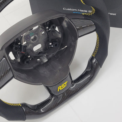 Ford Focus MK2 Carbon & Leather Steering Wheel | RST Triple Yellow Edition