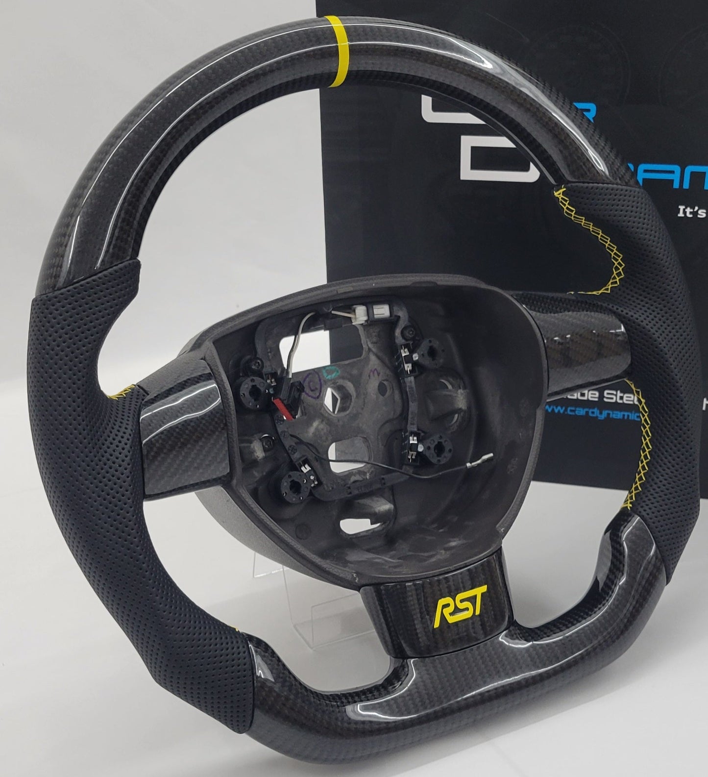 Ford Focus MK2 Carbon & Leather Steering Wheel | RST Triple Yellow Edition