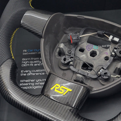 Ford Focus MK2 Carbon & Leather Steering Wheel | RST Triple Yellow Edition