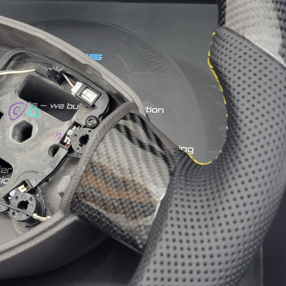 Ford Focus MK2 Carbon & Leather Steering Wheel | RST Triple Yellow Edition