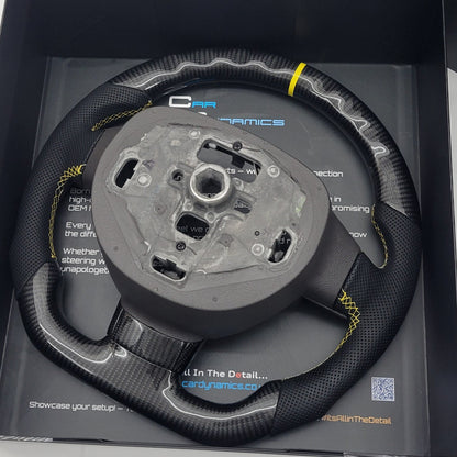Ford Focus MK2 Carbon & Leather Steering Wheel | RST Triple Yellow Edition