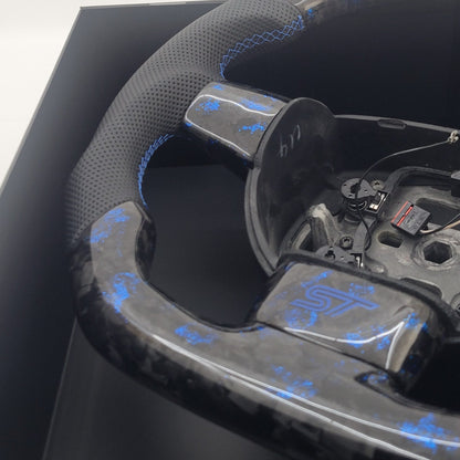 Ford Focus MK2 Forged Carbon & Leather Steering Wheel | Performance Blue Edition