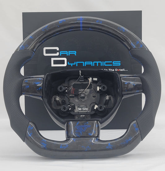 Ford Focus MK2 Forged Carbon & Leather Steering Wheel | Performance Blue Edition