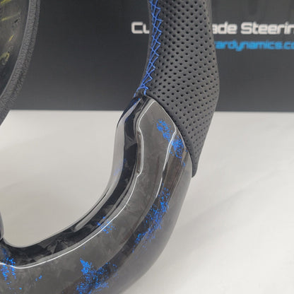 Ford Focus MK2 Forged Carbon & Leather Steering Wheel | Performance Blue Edition
