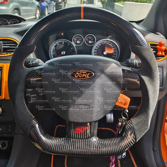 Ford Focus MK2 Carbon & Alcantara Steering Wheel | Electric Orange Edition