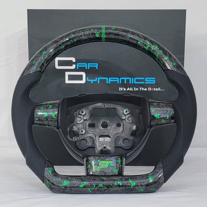 Ford Focus MK2 Forged Carbon & Leather Steering Wheel | Mean Green Edition