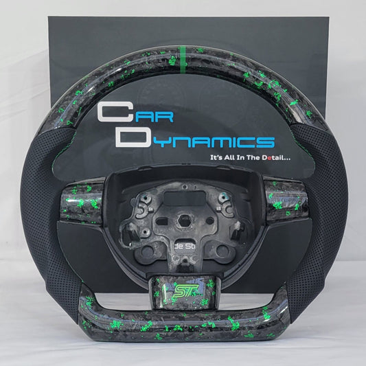 Ford Focus MK2 Forged Carbon & Leather Steering Wheel | Mean Green Edition