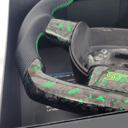 Ford Focus MK2 Forged Carbon & Leather Steering Wheel | Mean Green Edition