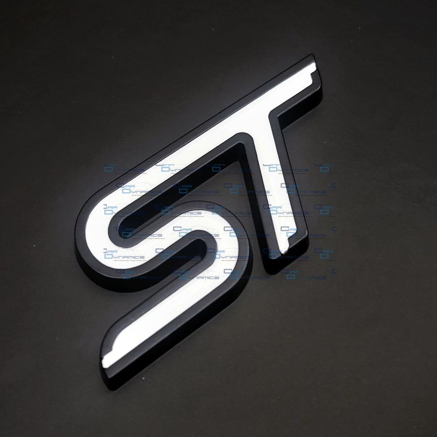 ST Rear Metal Boot Badge | Black & Frozen White Edition For Ford Models