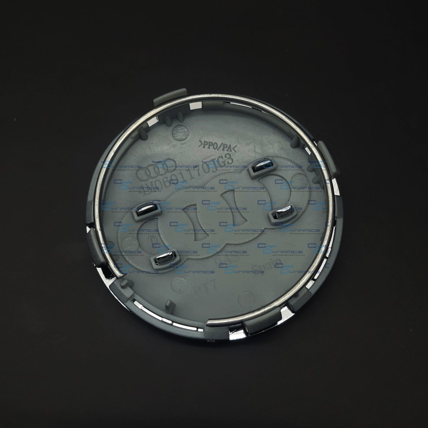 Set Of 4 Grey & Chrome Centre Caps | For Audi Models
