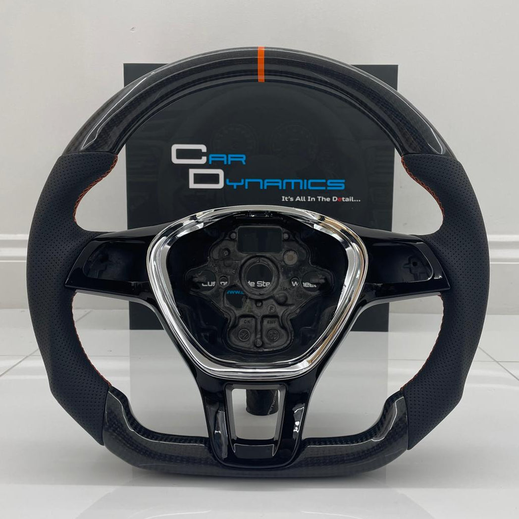 Volkswagen Custom Carbon Fibre Flat Bottom Steering Wheel Transporter T6 | RAC Orange Edition