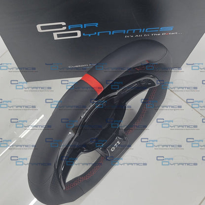 Volkswagen Custom Leather Flat Bottom Steering Wheel | MK7.5 Tornado Red GTI Edition With Blacked Out Trim