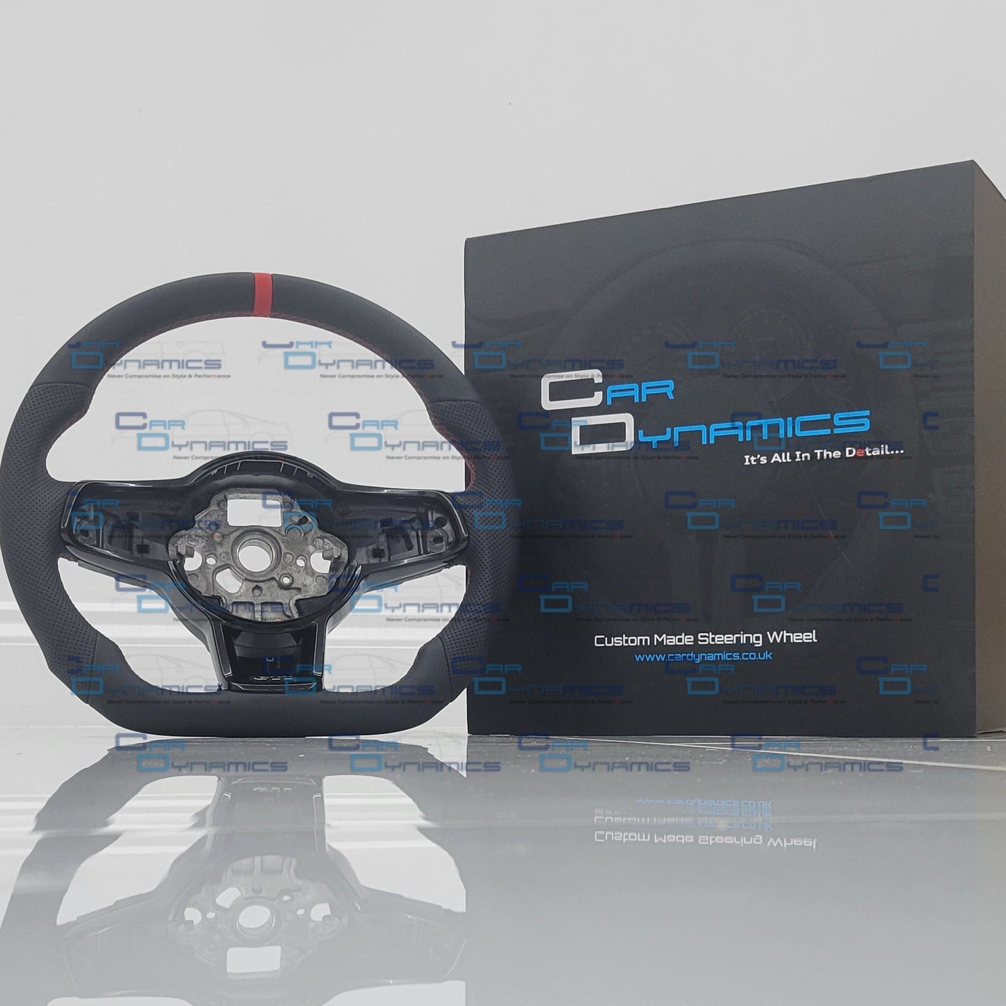 Volkswagen Custom Leather Flat Bottom Steering Wheel | MK7.5 Tornado Red GTI Edition With Blacked Out Trim