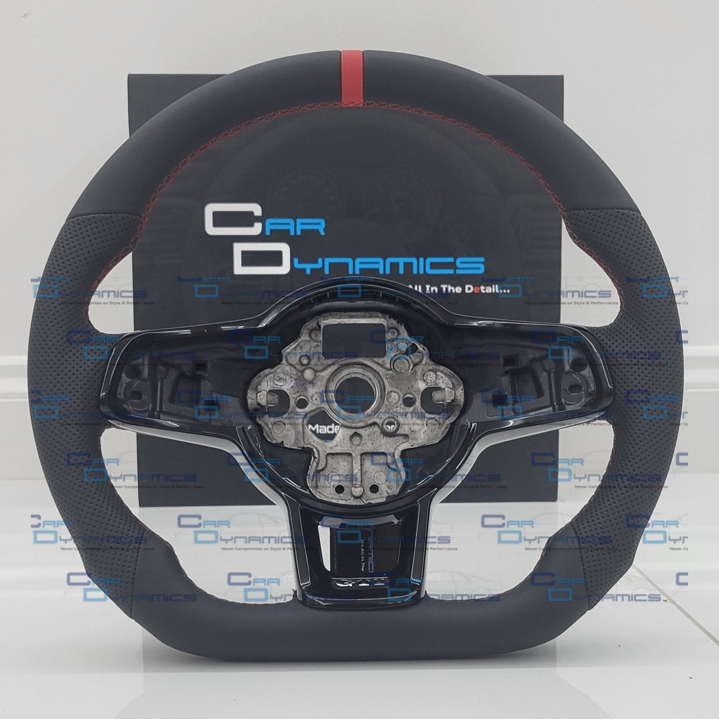 Volkswagen Custom Leather Flat Bottom Steering Wheel  MK7.5 Tornado Red GTI Edition With Blacked Out Trim