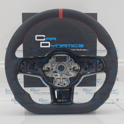 Volkswagen Custom Leather Flat Bottom Steering Wheel  MK7.5 Tornado Red GTI Edition With Blacked Out Trim