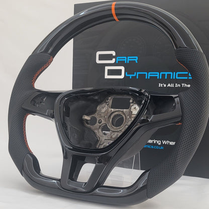 Volkswagen T6 Piano Black & Leather Steering Wheel | RAC Orange Edition