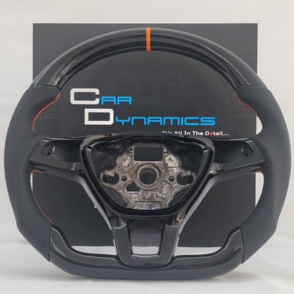 Volkswagen T6 Piano Black & Leather Steering Wheel | RAC Orange Edition