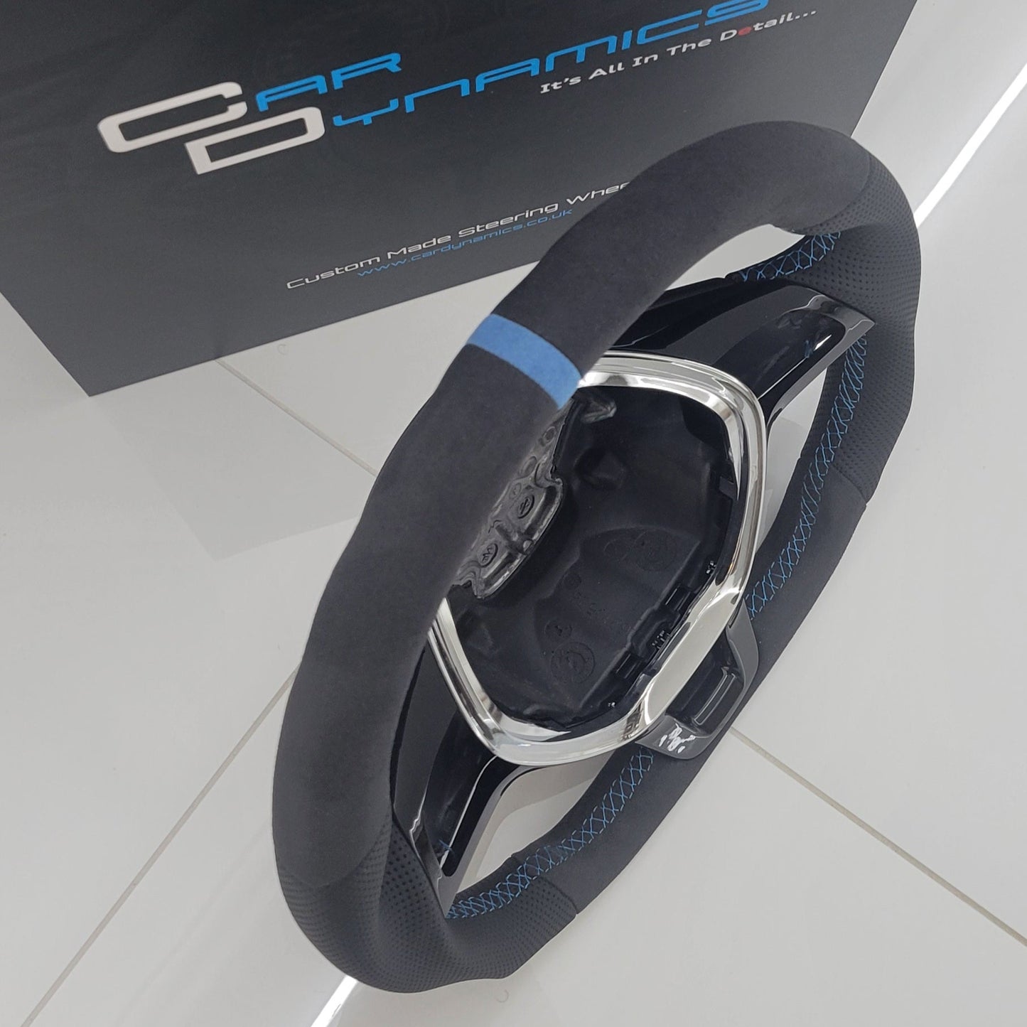 Volkswagen T6 Custom Alcantara & Leather Flat Bottom Steering Wheel | Gulf Blue Edition | T6 Transporter