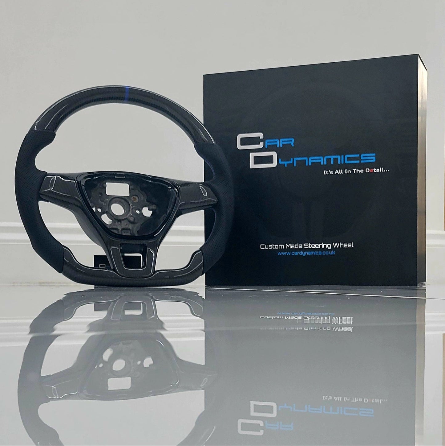 Volkswagen T6 Custom Carbon Fibre Flat Bottom Steering Wheel | Henry's Blue Edition , T6 Transporter Non Button Version