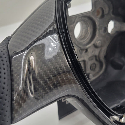 Volkswagen T6 Custom Carbon Fibre Flat Bottom Steering Wheel | Henry's Blue Edition , T6 Transporter Non Button Version