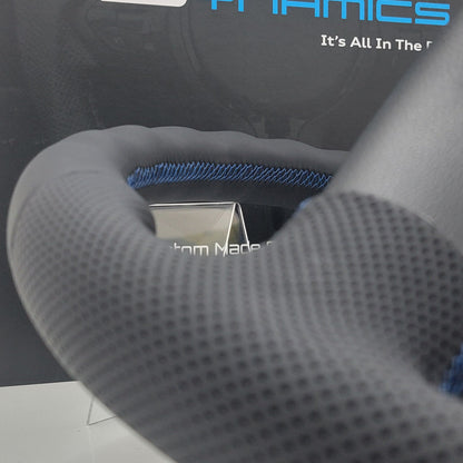 Volkswagen T6 Custom Carbon Fibre & Leather Flat Bottom Steering Wheel | Rising Blue Edition | T6 Transporter Non Multifunctional Version