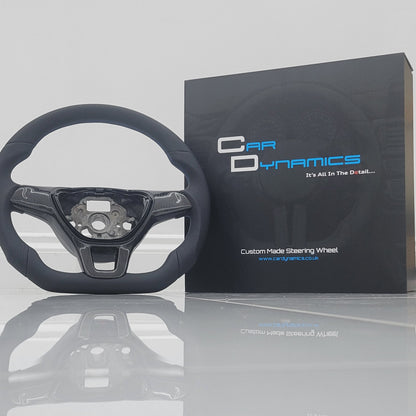 Volkswagen T6 Custom Carbon Fibre & Leather Flat Bottom Steering Wheel | Rising Blue Edition | T6 Transporter Non Multifunctional Version