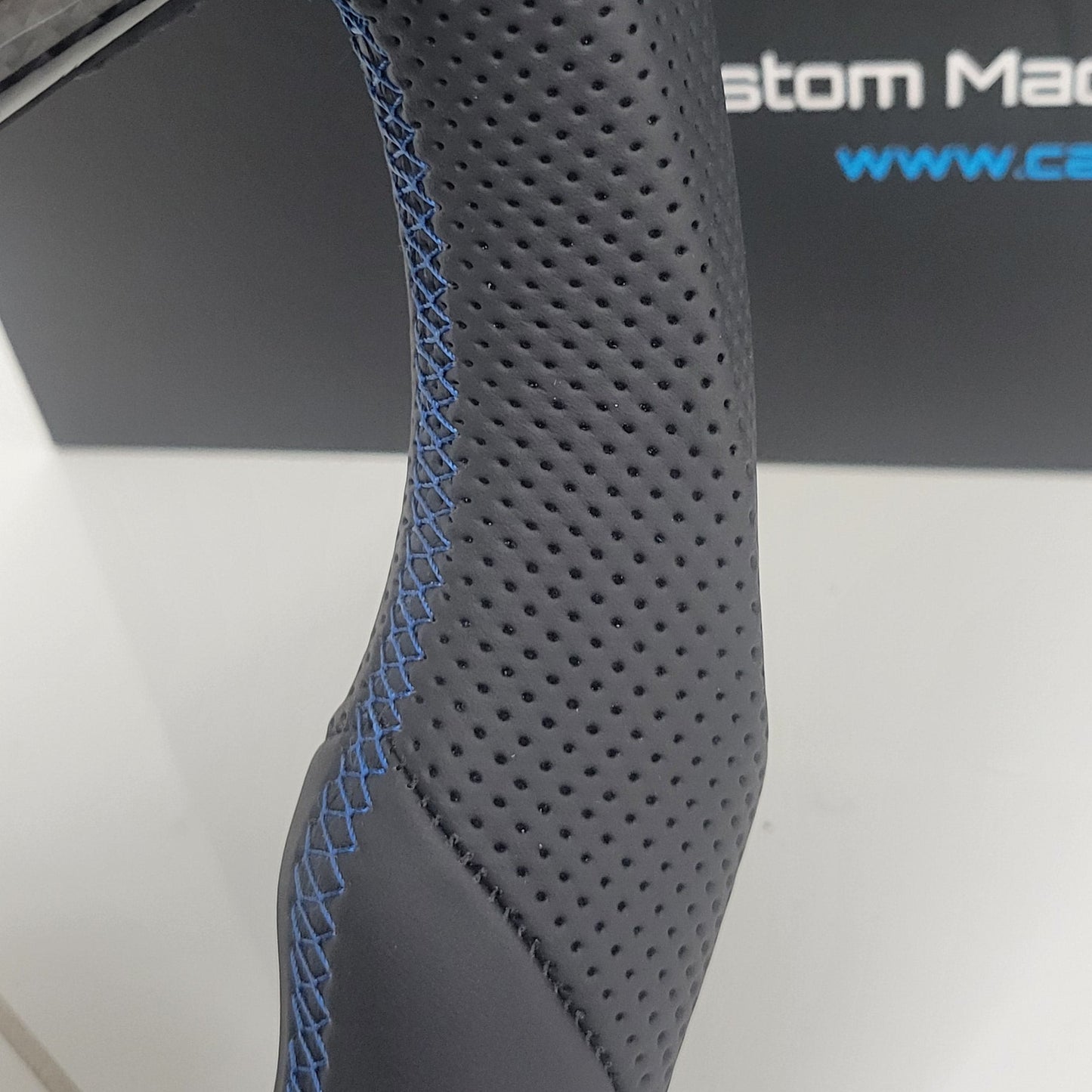 Volkswagen T6 Custom Carbon Fibre & Leather Flat Bottom Steering Wheel | Rising Blue Edition | T6 Transporter Non Multifunctional Version