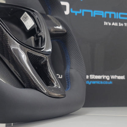Volkswagen T6 Custom Carbon Fibre & Leather Flat Bottom Steering Wheel | Rising Blue Edition | T6 Transporter Non Multifunctional Version