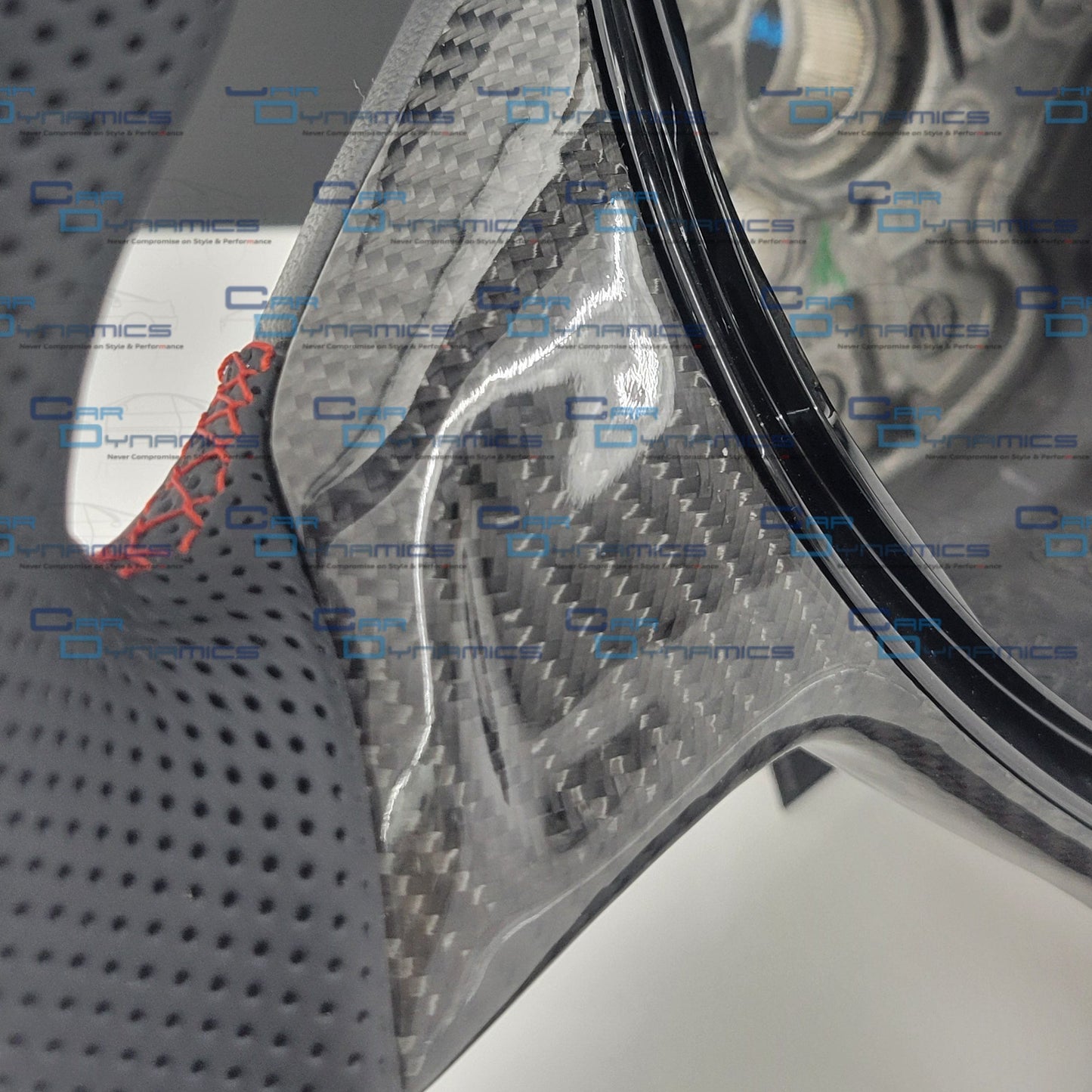 Volkswagen T6 Custom Carbon Fibre & Leather Flat Bottom Steering Wheel | Tornado Red Edition | T6 Transporter Non Multifunctional Version