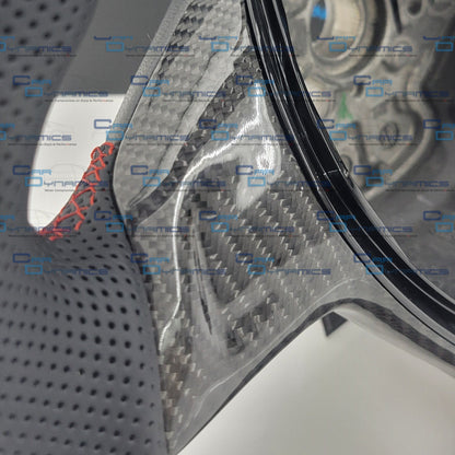 Volkswagen T6 Custom Carbon Fibre & Leather Flat Bottom Steering Wheel | Tornado Red Edition | T6 Transporter Non Multifunctional Version