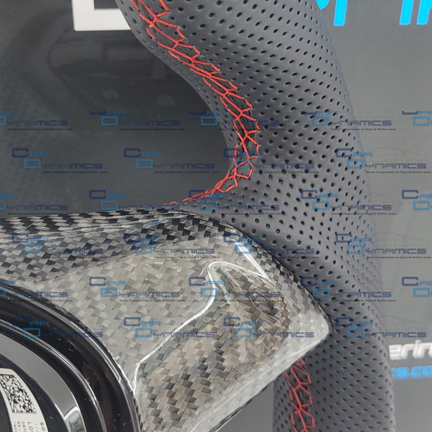 Volkswagen T6 Custom Carbon Fibre & Leather Flat Bottom Steering Wheel | Tornado Red Edition | T6 Transporter Non Multifunctional Version