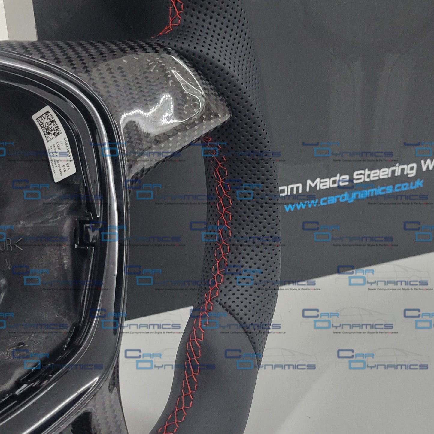 Volkswagen T6 Custom Carbon Fibre & Leather Flat Bottom Steering Wheel | Tornado Red Edition | T6 Transporter Non Multifunctional Version