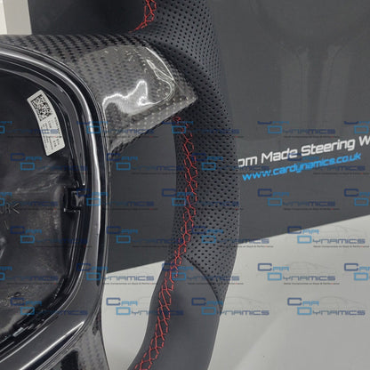 Volkswagen T6 Custom Carbon Fibre & Leather Flat Bottom Steering Wheel | Tornado Red Edition | T6 Transporter Non Multifunctional Version