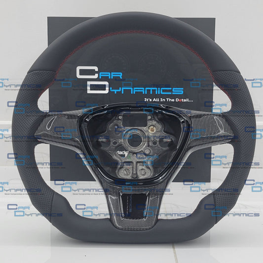 Volkswagen T6 Custom Carbon Fibre & Leather Flat Bottom Steering Wheel | Tornado Red Edition | T6 Transporter Non Multifunctional Version