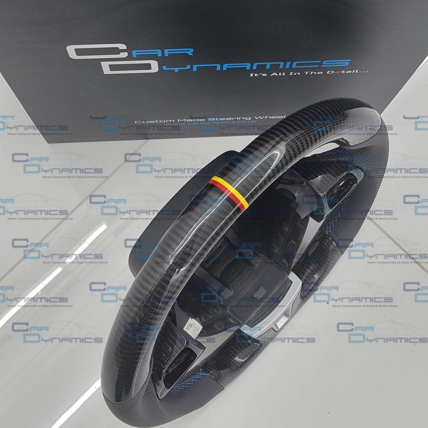 Volkswagen Custom Carbon Fibre Flat Bottom Steering Wheel Transporter T5.1 , MK6 | Multifunctional Version | German Blue Edition