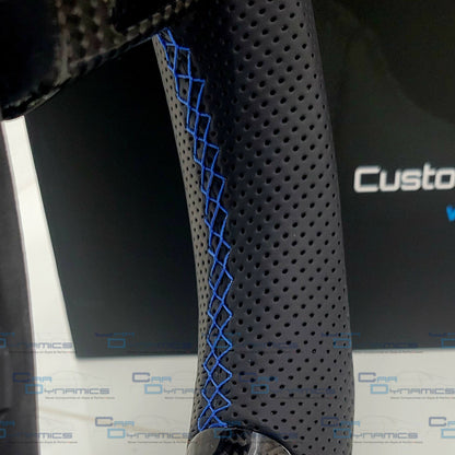 Volkswagen Custom Carbon Fibre Flat Bottom Steering Wheel Transporter T5.1 , MK6 | Multifunctional Version | German Blue Edition