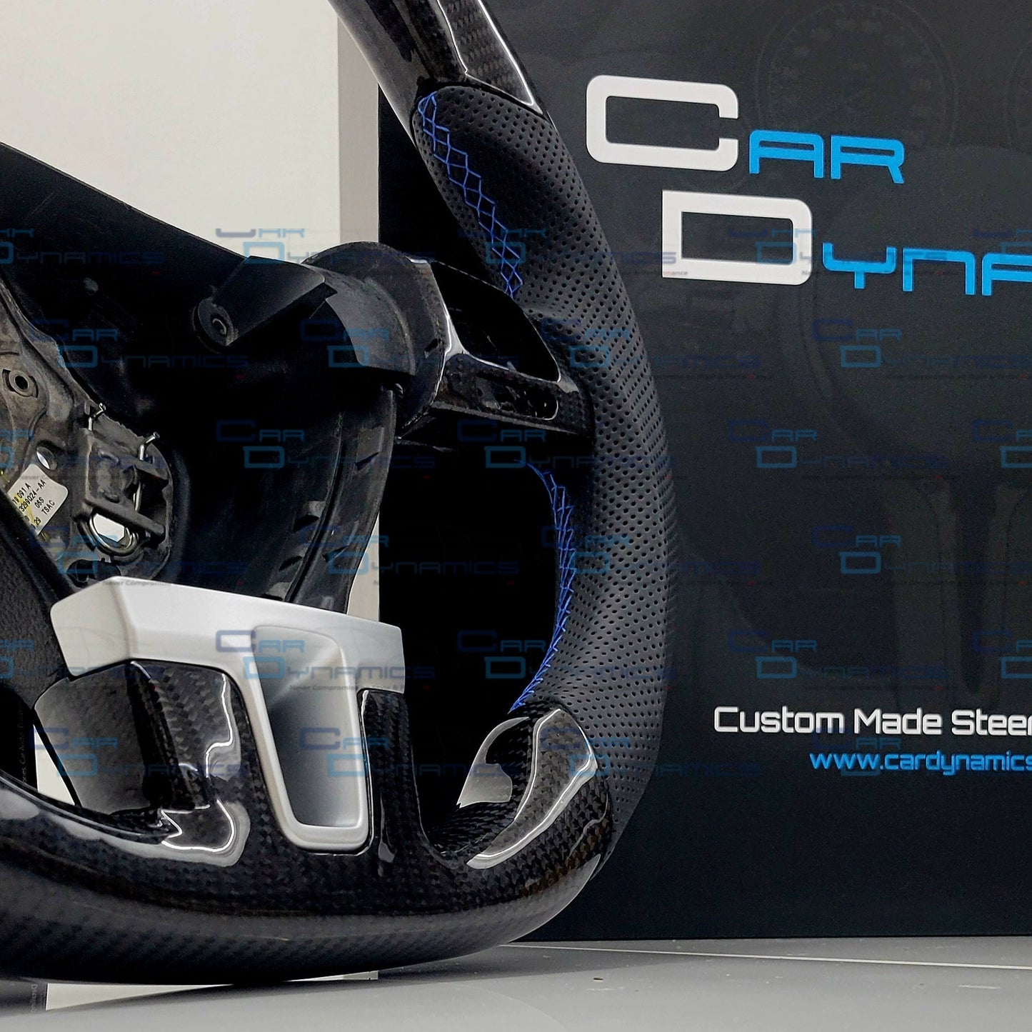 Volkswagen Custom Carbon Fibre Flat Bottom Steering Wheel Transporter T5.1 , MK6 | Multifunctional Version | German Blue Edition