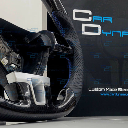 Volkswagen Custom Carbon Fibre Flat Bottom Steering Wheel Transporter T5.1 , MK6 | Multifunctional Version | German Blue Edition