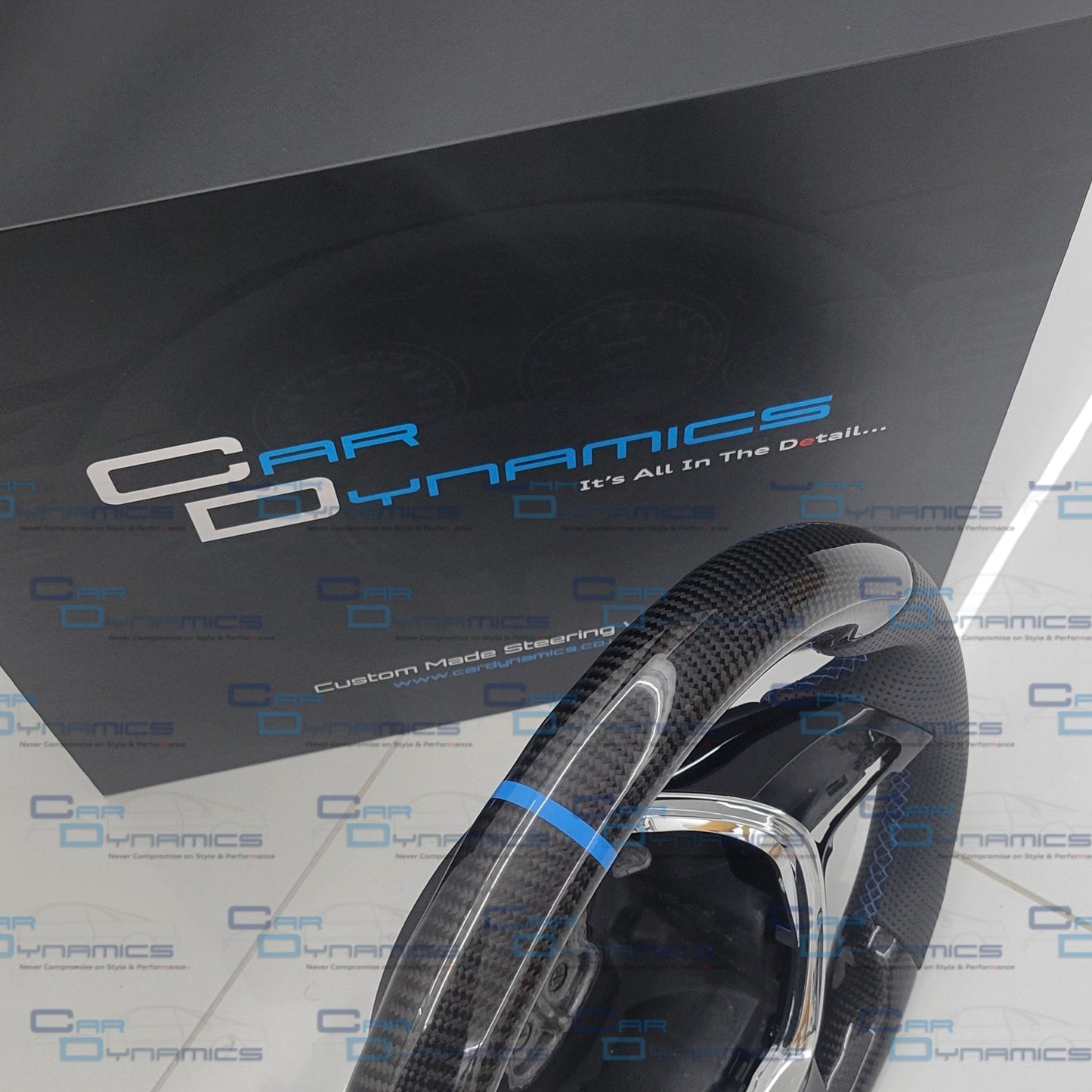 Volkswagen Custom Carbon Fibre Flat Bottom Steering Wheel Caddy | Florida Blue Edition