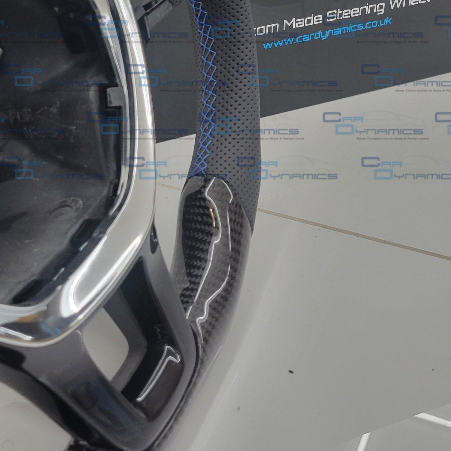 Volkswagen Custom Carbon Fibre Flat Bottom Steering Wheel Caddy | Florida Blue Edition