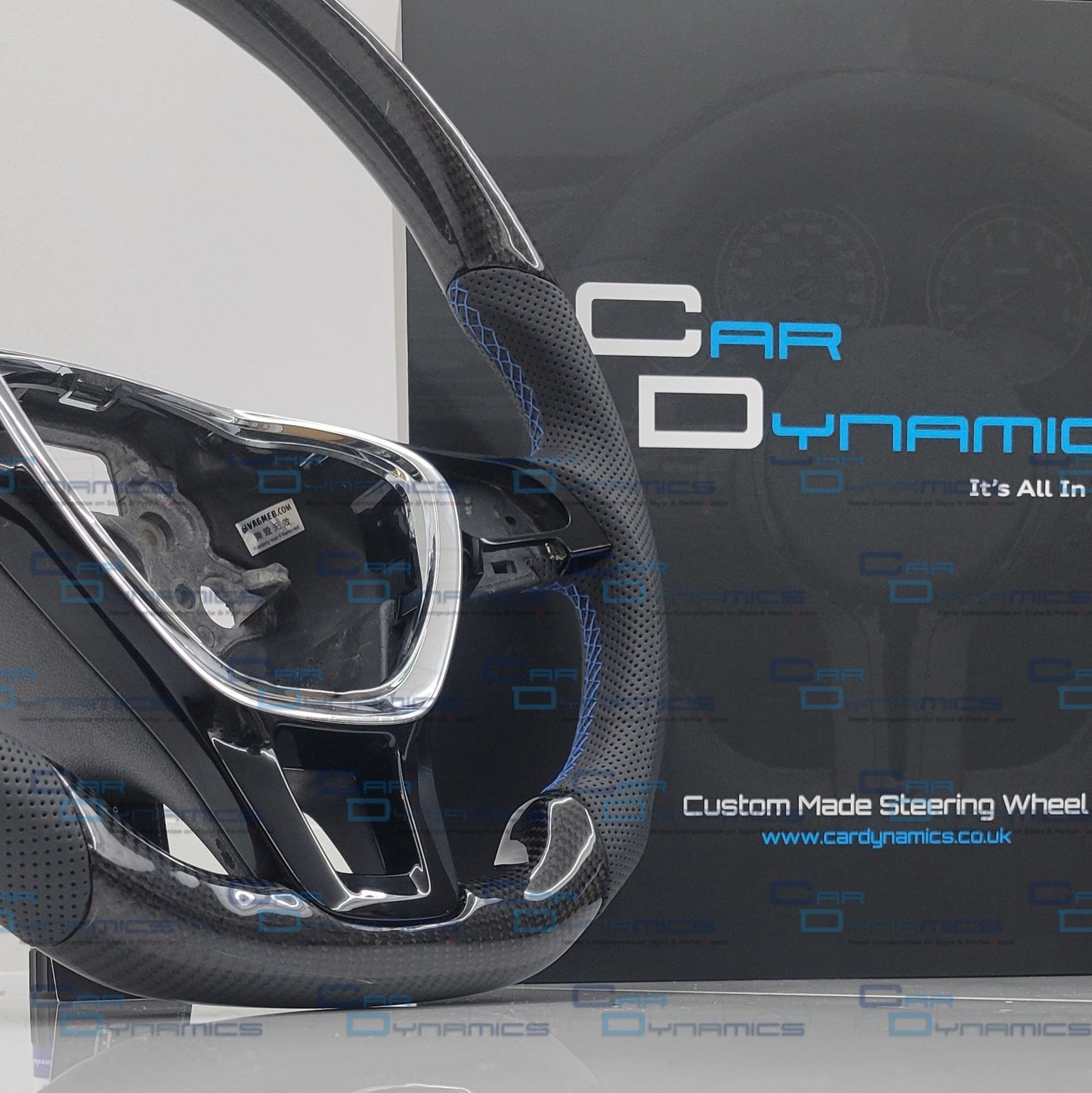 Volkswagen Custom Carbon Fibre Flat Bottom Steering Wheel Caddy | Florida Blue Edition