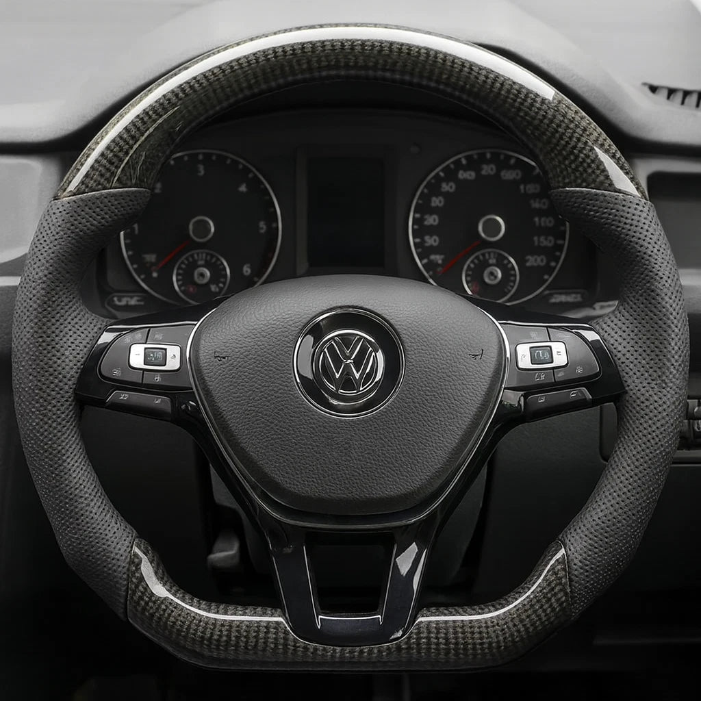 Volkswagen Custom Carbon Fibre Flat Bottom Steering Wheel Transporter T6 , Caddy